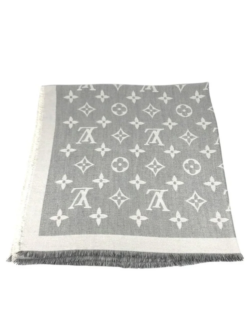 Louis Vuitton Shawl Logo Cashmere Gray Scarf